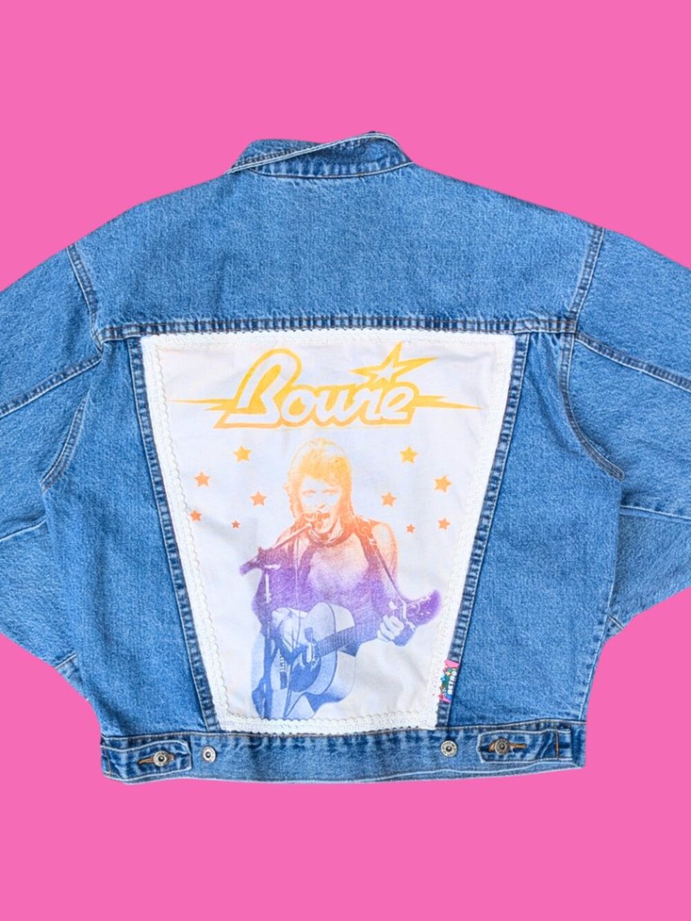 David Bowie Upcycled T-Shirt Denim Jacket Size M